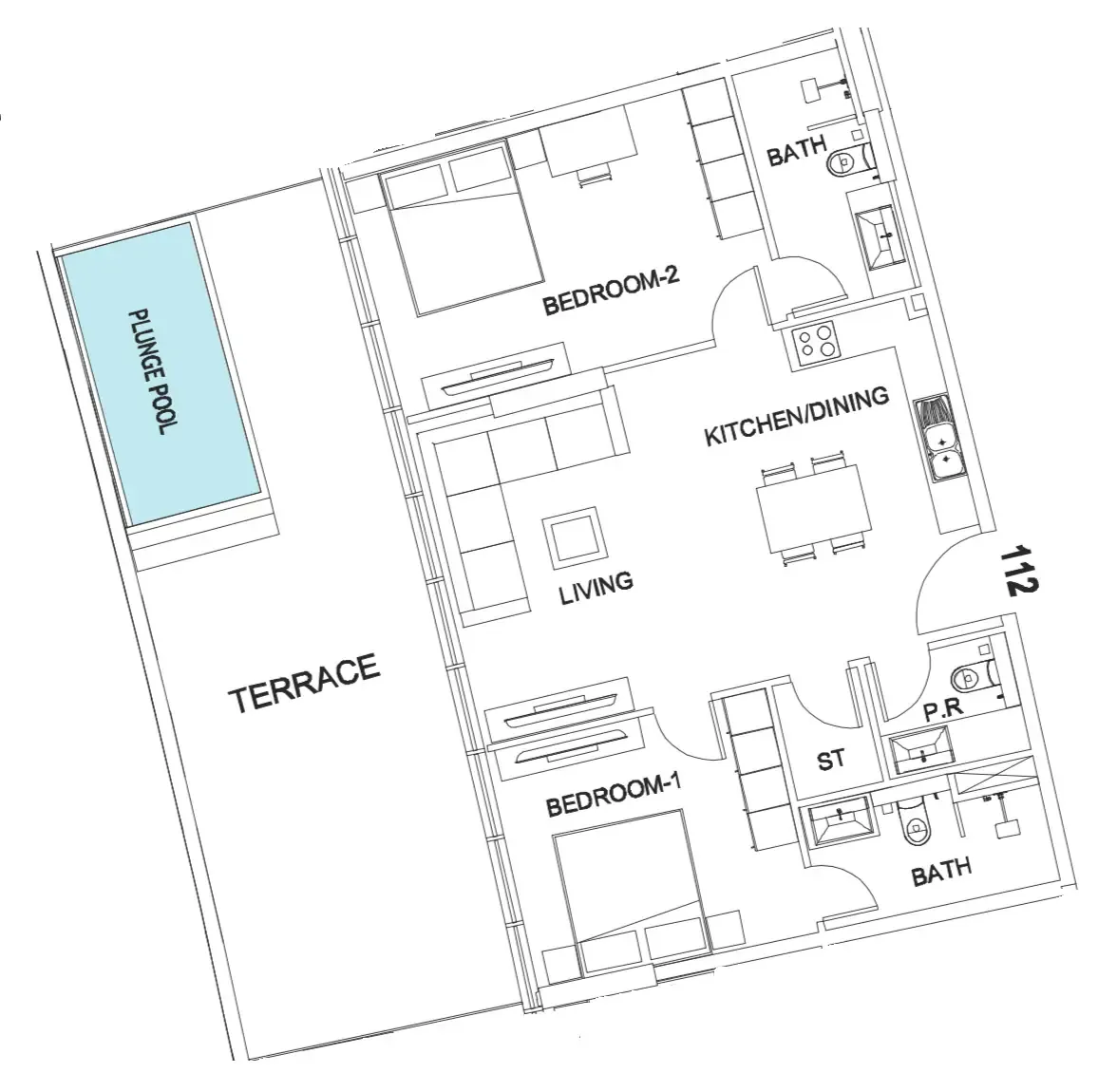 Villa Del Garda 2 bed floor plan, 1,431 sqft
