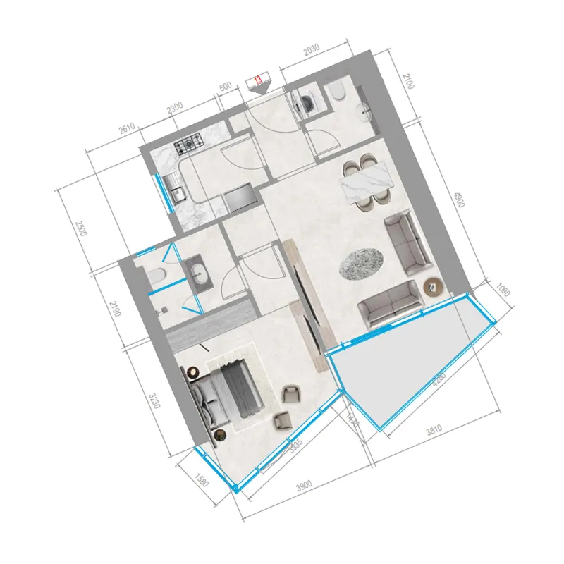 Orchid Towers Phase 1 1 bed floor plan, 751 sqft