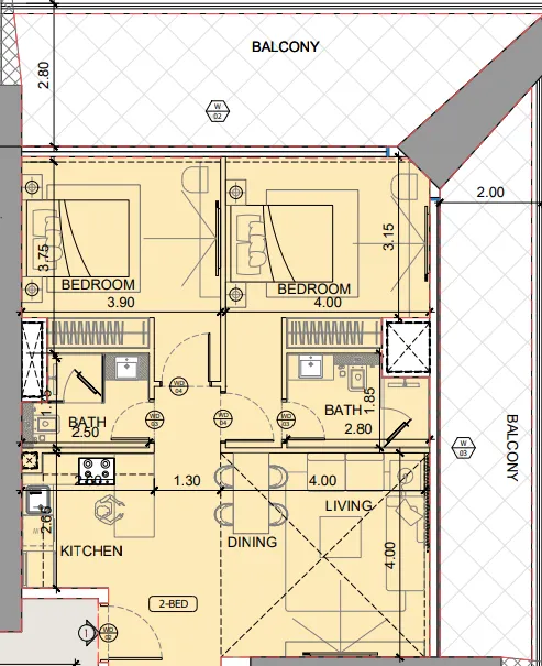 One by Binghatti 2 bed floor plan, 1,588 sqft