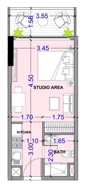 Celesto 3 Studio floor plan, 324 – 381 sqft