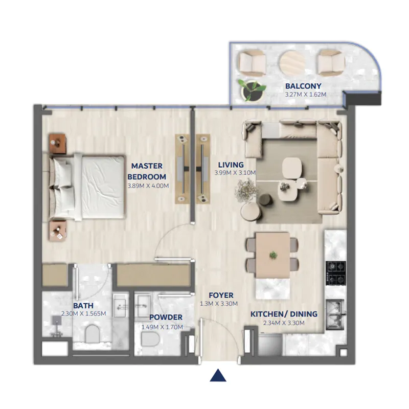 Vedaire Residences 1 bed floor plan, 634 sqft