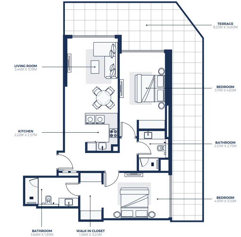 Creek Views 3 2 bed floor plan, 1,534 sqft