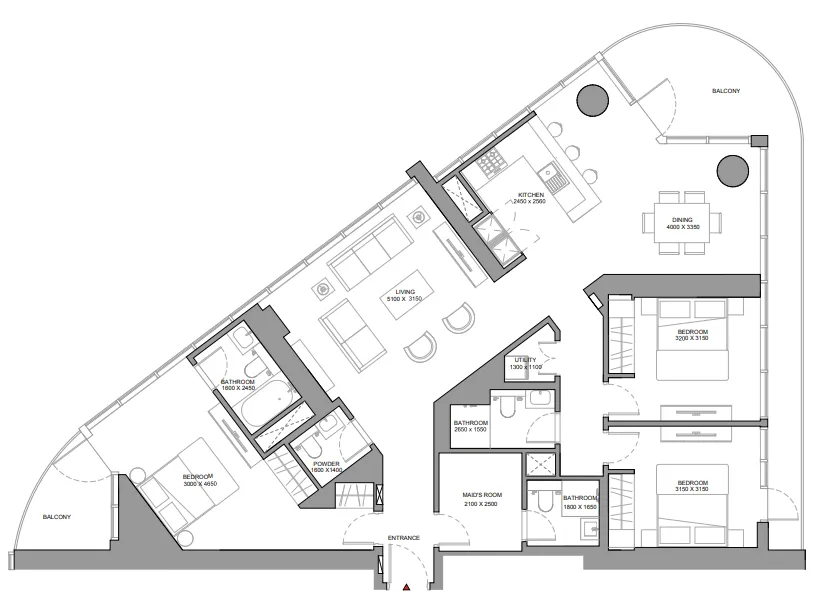 Sobha Solis 3 bed floor plan, 1,895 sqft