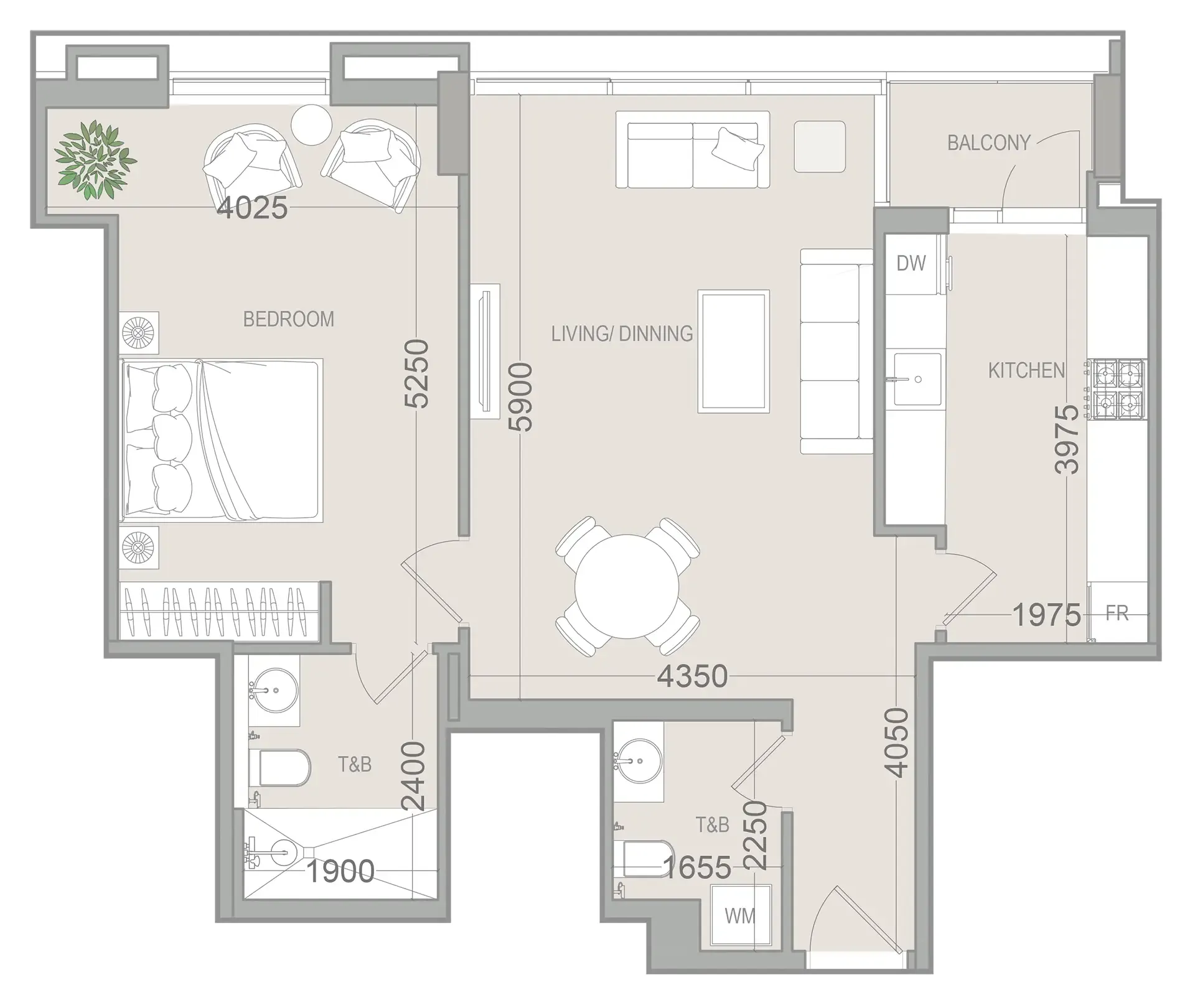 EVERGR1N House 4 1 bed floor plan, 781 sqft