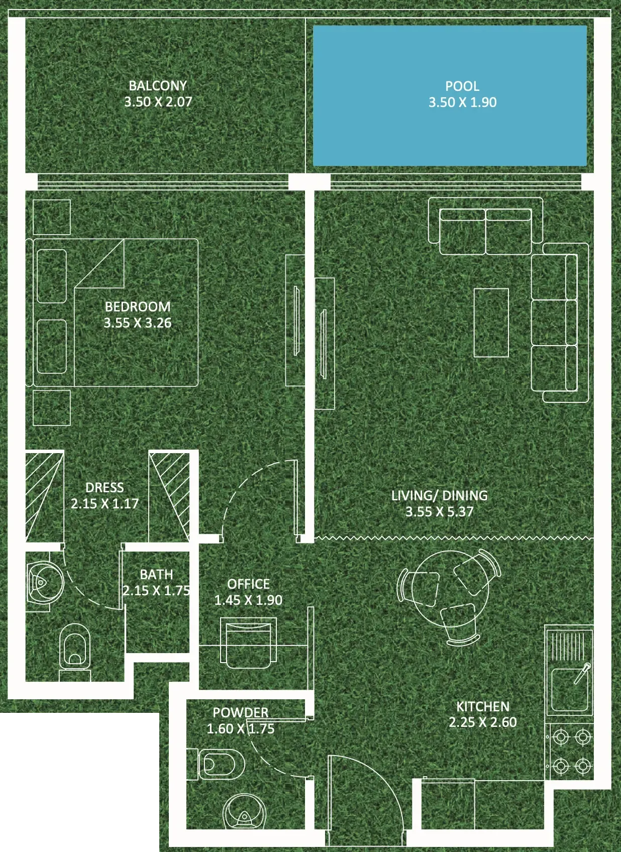 Sportz 1 bed floor plan, 722 sqft