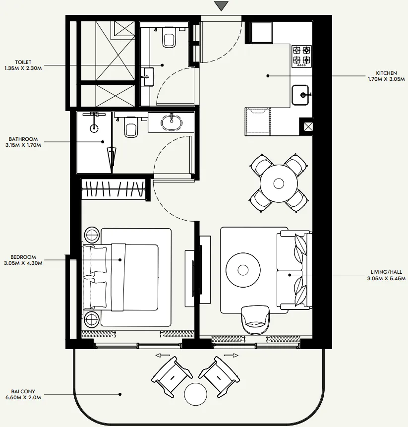 Azizi Venice 1 bed floor plan, 730 sqft