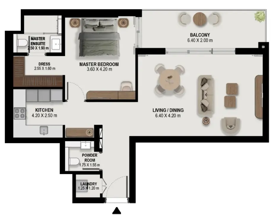 Boulevard Park at Wasl Gate 1 bed floor plan, 1,027 sqft