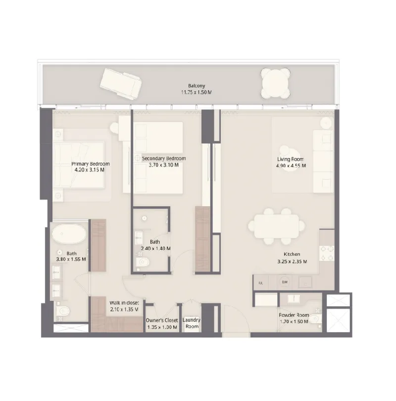 The Residences at Sheraton Al Marjan Island Resort Phase 1 & 2 2 bed floor plan, 1,331 sqft