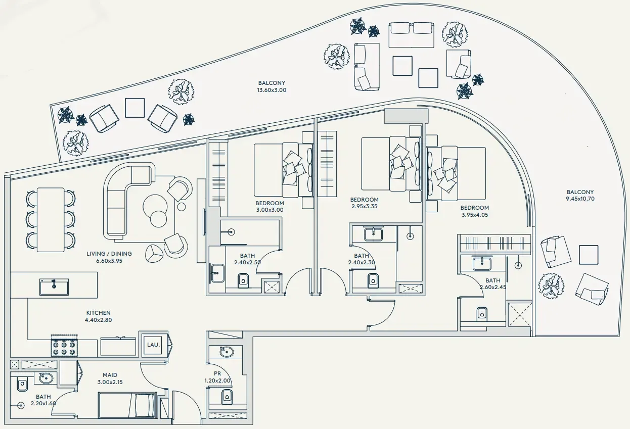 Rivage 3 bed floor plan, 2,275 sqft