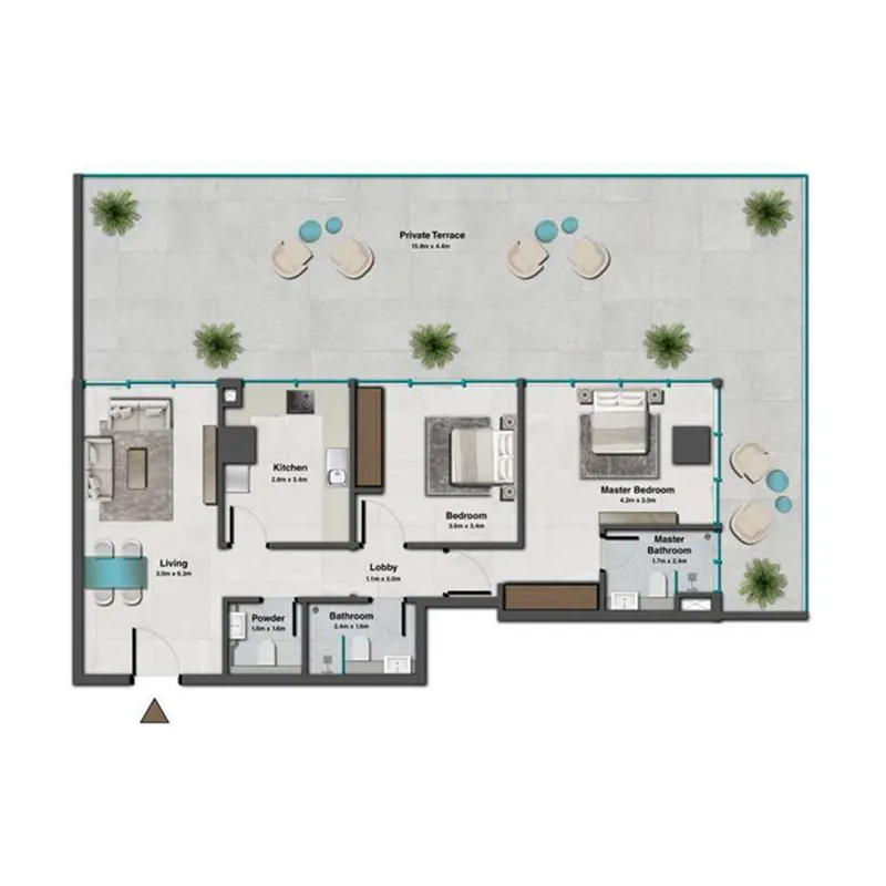 Sky Hills Residence 3 2 bed floor plan, 1,778 sqft