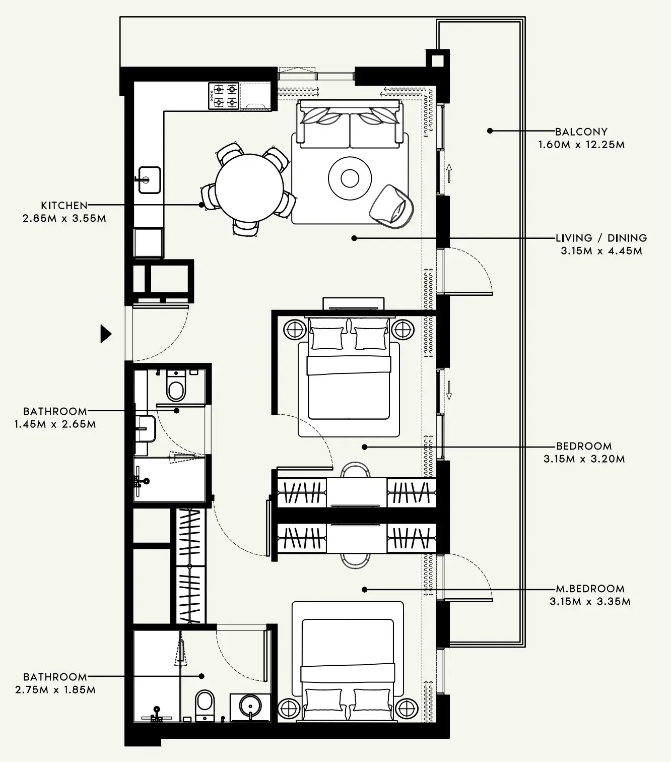 Beach Oasis 1 and 2 2 bed floor plan, 1,040 sqft