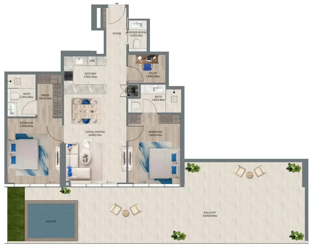 Maravea Residences 2 bed floor plan, 1,940 sqft