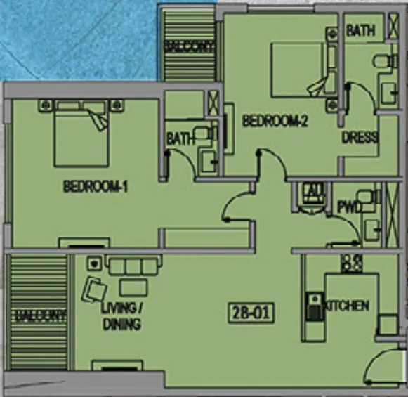 Jade Tower 2 bed floor plan, 1,311 sqft