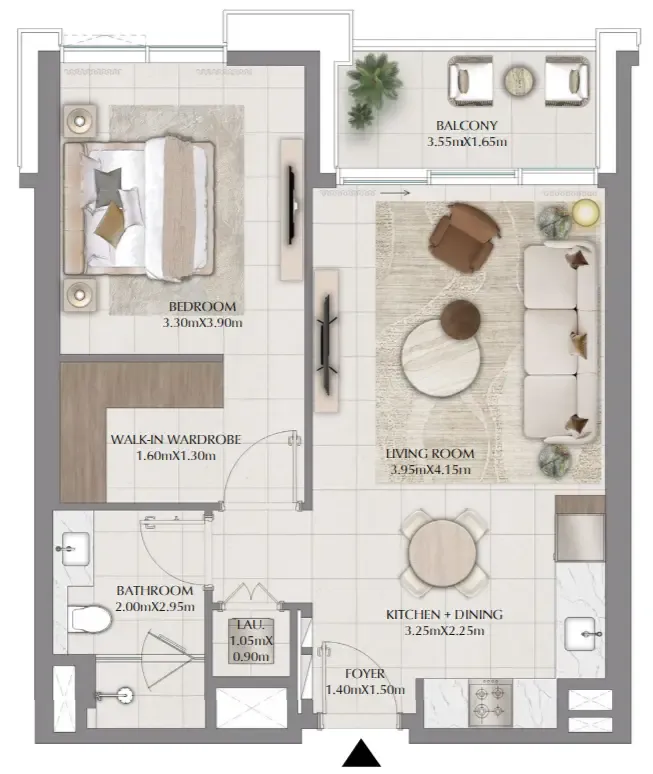 Terra Woods 1 bed floor plan, 742 sqft