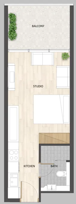 Barari Palace Studio floor plan, 406 – 410 sqft