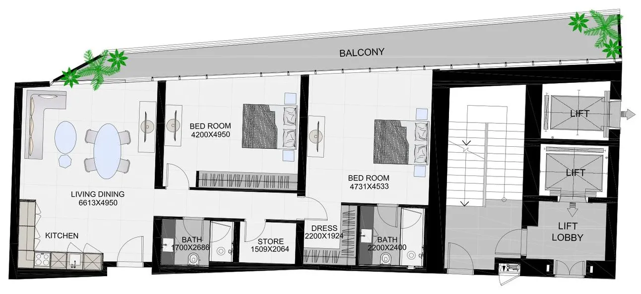 The Community Sports Arena 2 bed floor plan, 1,499 sqft