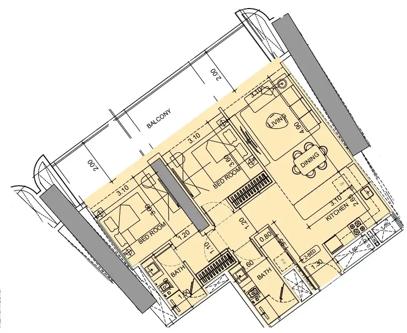 Vision Iconic 2 bed floor plan, 1,037 sqft