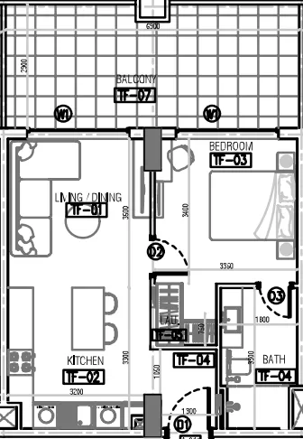 Laya Courtyard 1 bed floor plan, 751 sqft
