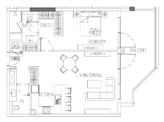 Damac Riverside Views 1 bed floor plan, 1,021 sqft