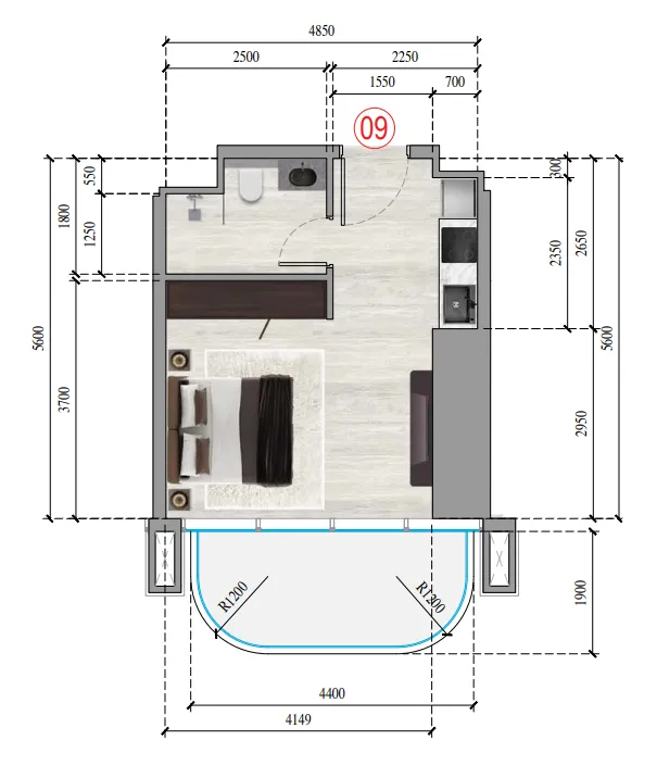 Ananda Residences 1 bed floor plan, 726 sqft