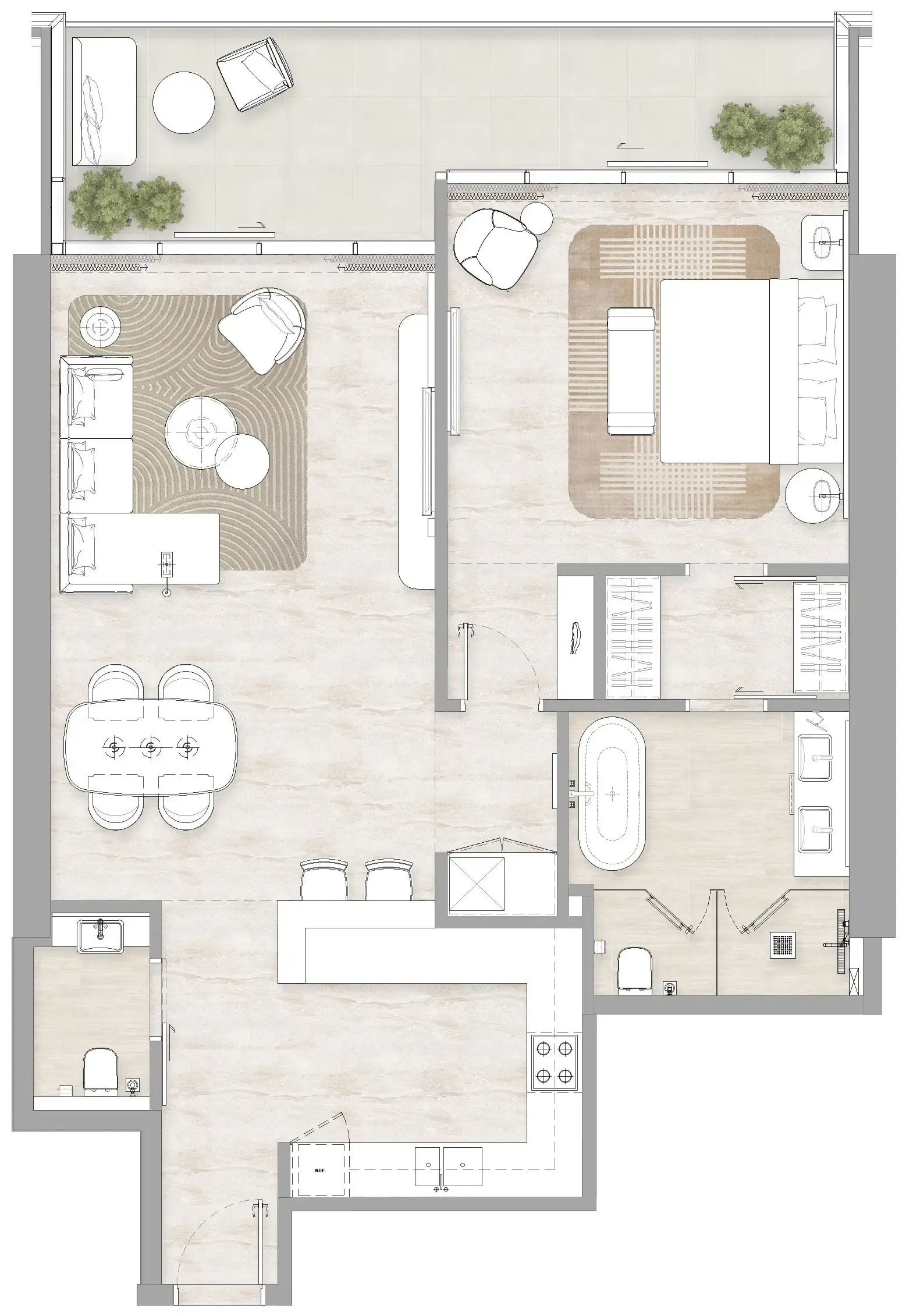 Kempinski Marina Residences 1 bed floor plan, 1,192 sqft