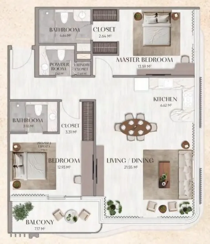 Urban Horizon 2 bed floor plan, 1,165 sqft