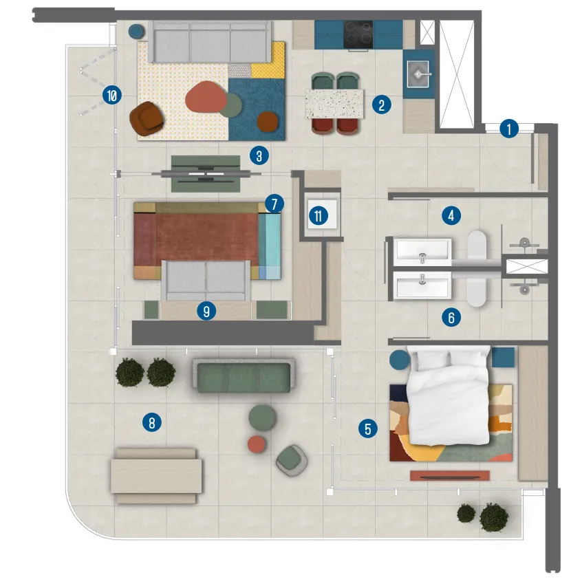Rove Home Marasi Drive 2 bed floor plan, 1,058 sqft