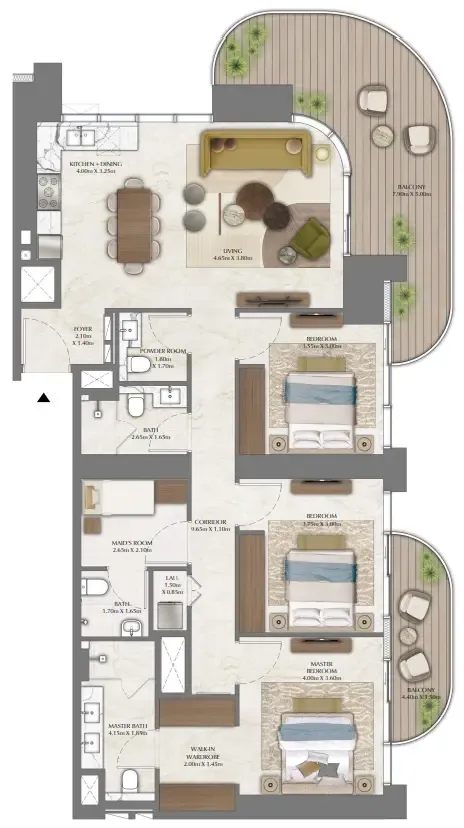 Address Residences Zabeel 3 bed floor plan, 1,822 sqft