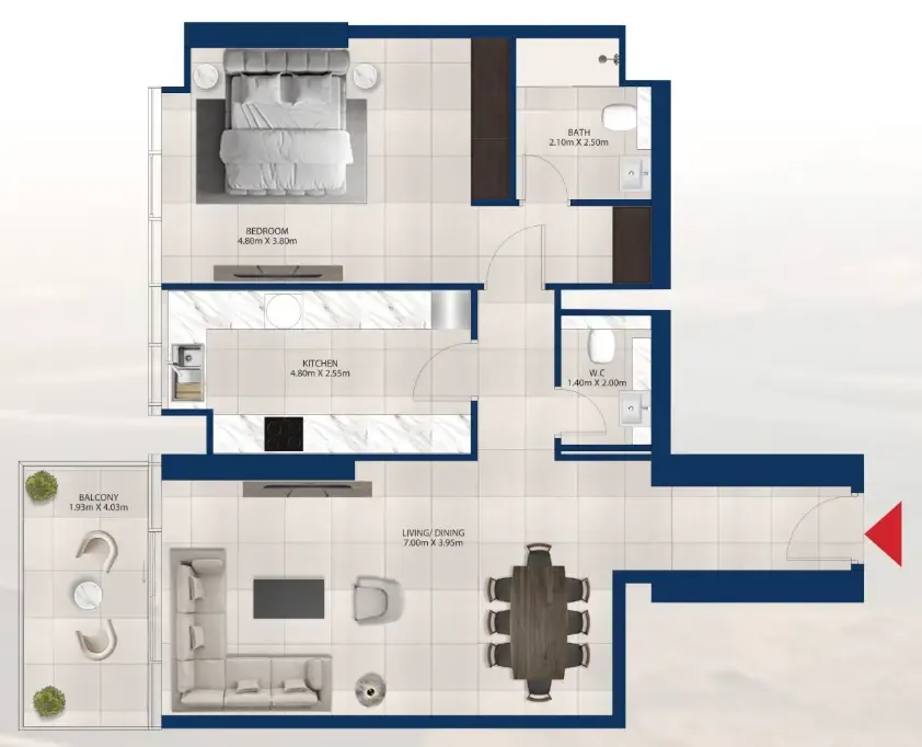 Al Vista 1 bed floor plan, 1,015 sqft