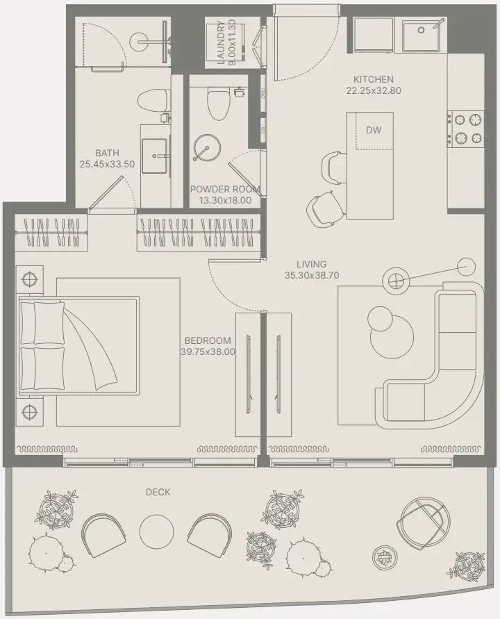 Bond Enclave 1 bed floor plan, 805 sqft