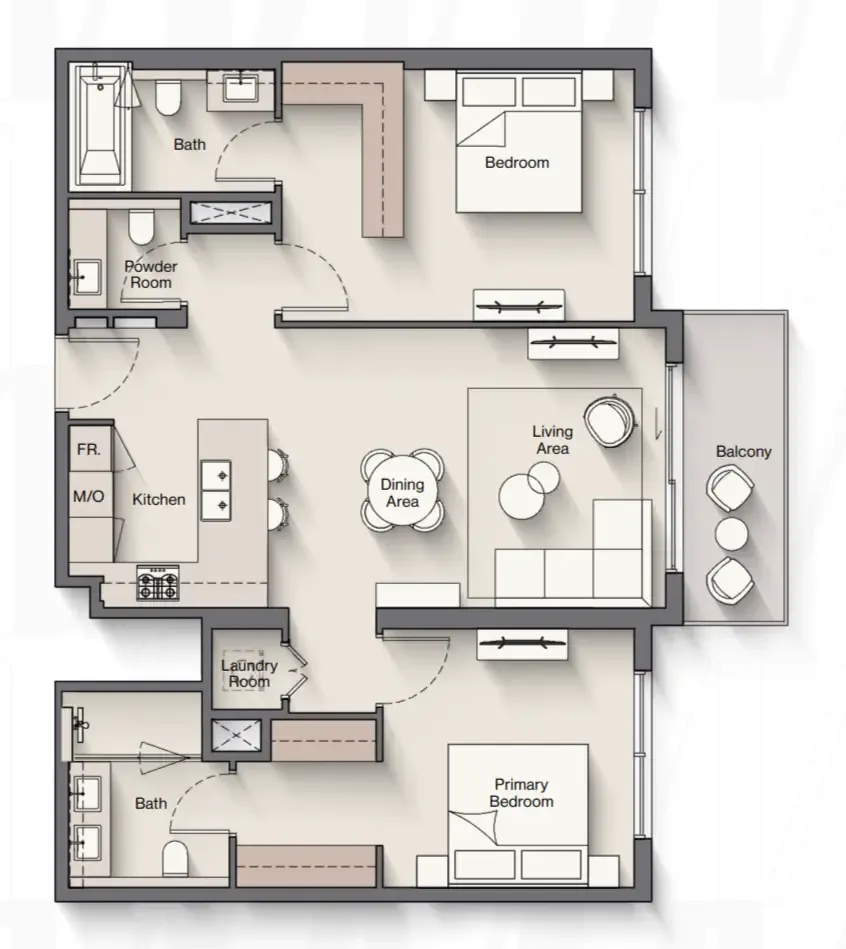 Windsor House 2 2 bed floor plan, 1,127 – 1,136 sqft