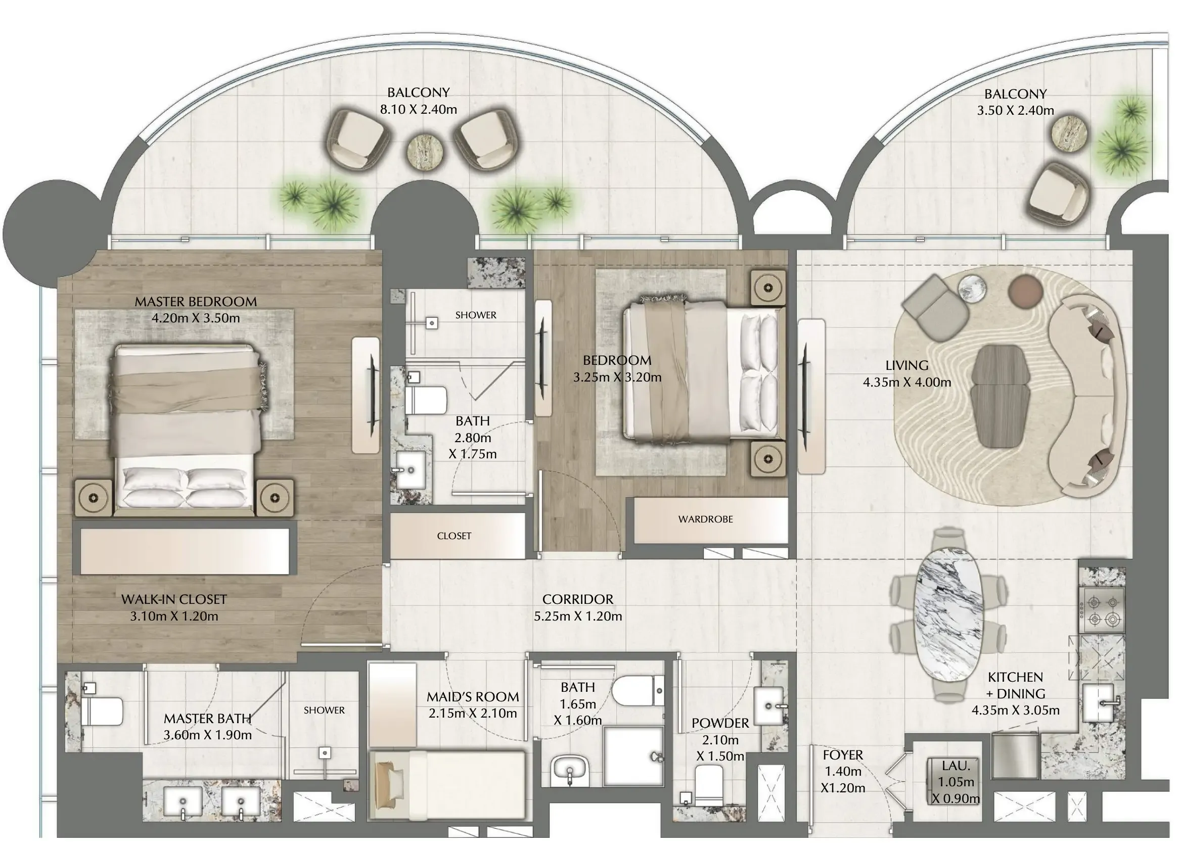 One Residence 2 bed floor plan, 1,412 sqft