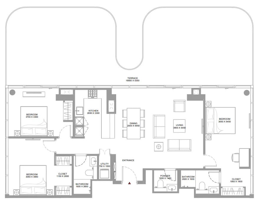 Canalside Marina Residences 3 bed floor plan, 2,174 sqft