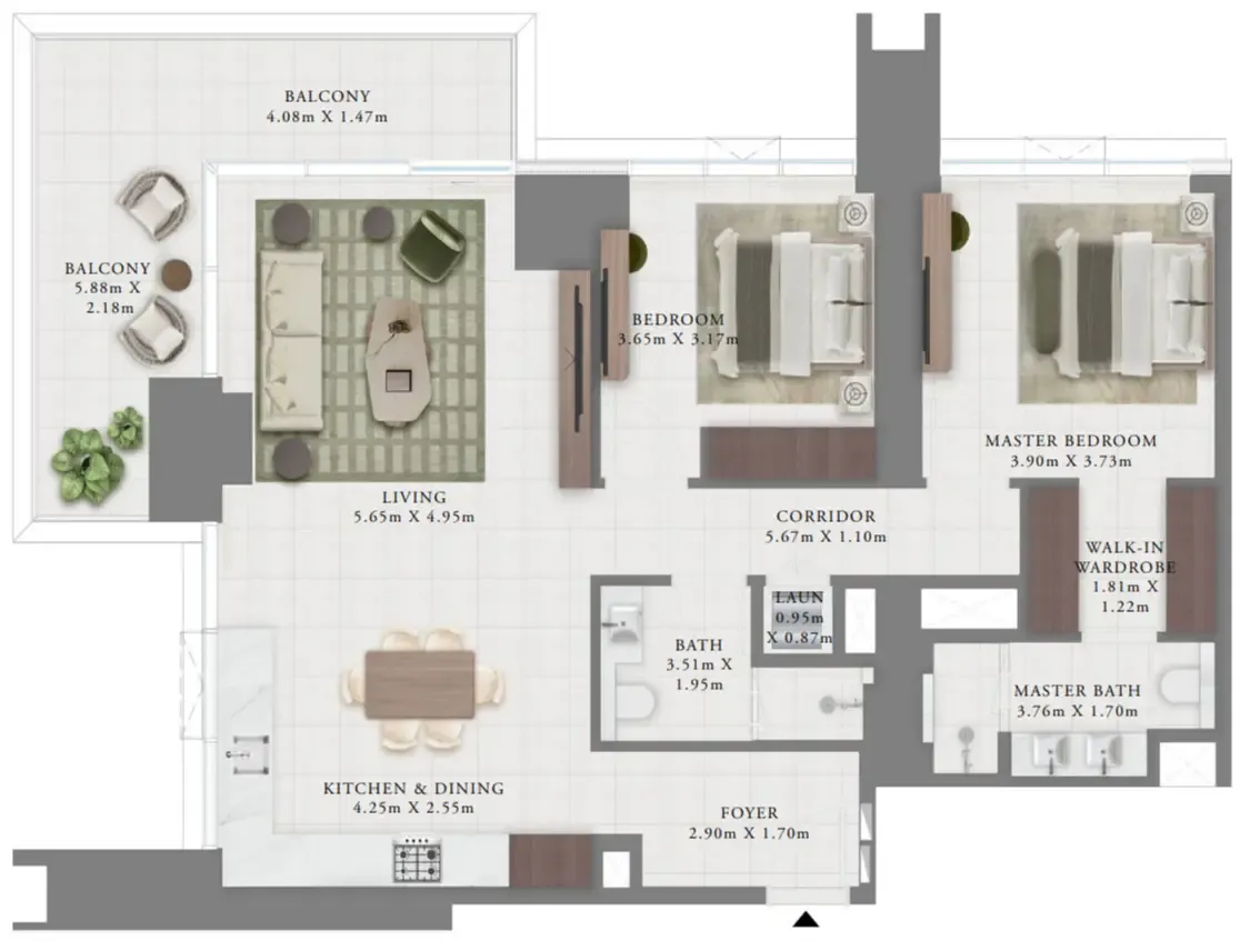 Creek Bay 2 bed floor plan, 1,448 sqft
