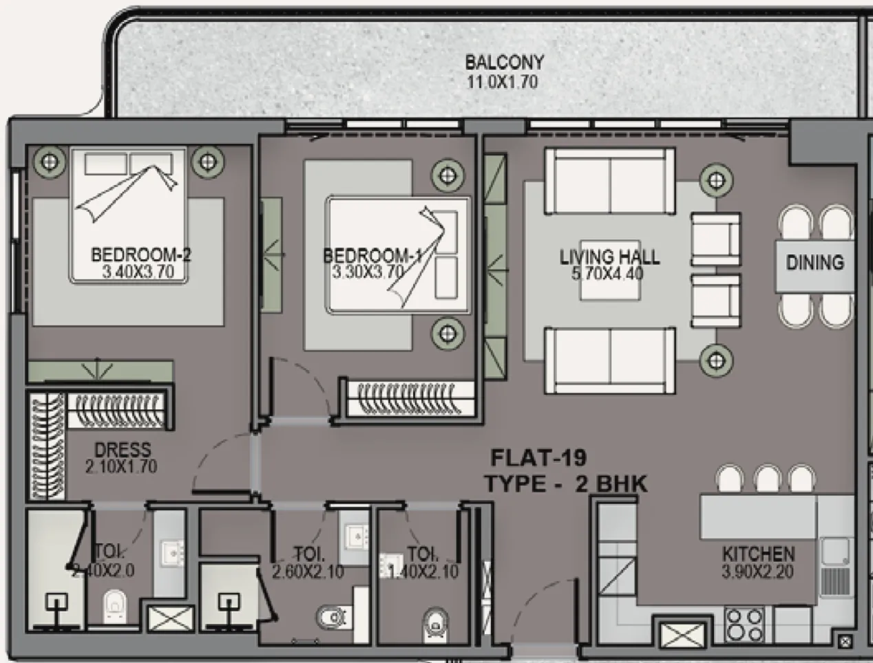 Helvetia Residences 2 bed floor plan, 1,297 sqft