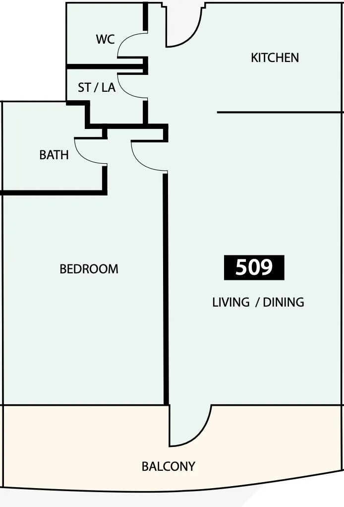 Paradise View 1 1 bed floor plan, 895 sqft