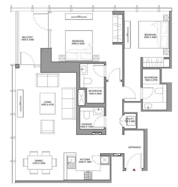 The Element at Sobha One 2 bed floor plan, 1,179 – 1,184 sqft