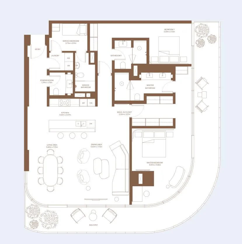 Dubai Harbour Residence 2 bed floor plan, 2,692 sqft