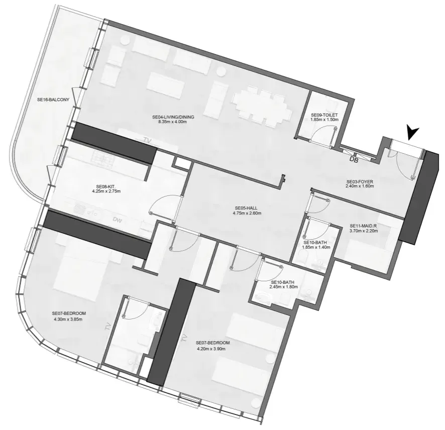 Joud Tower 2 bed floor plan, 1,815 – 1,817 sqft