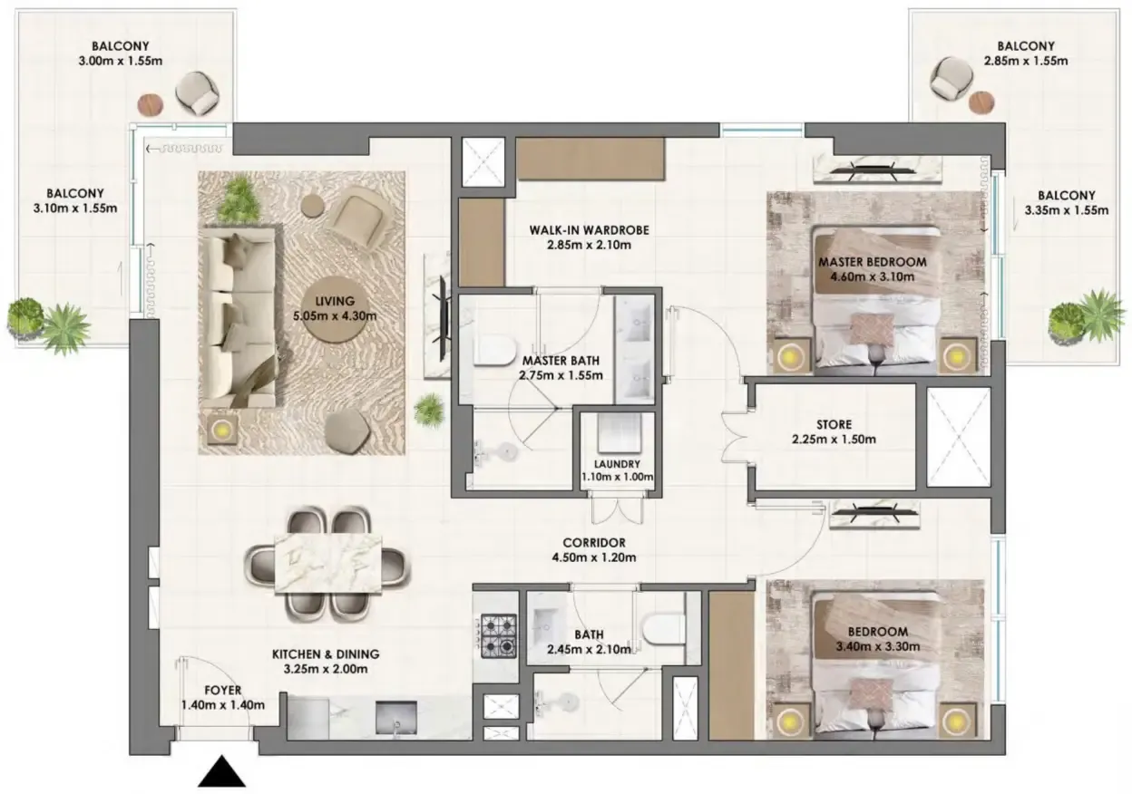 Parkwood Emaar 2 bed floor plan, 1,302 sqft