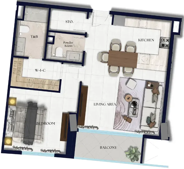 Xenia Residence 1 bed floor plan, 841 sqft