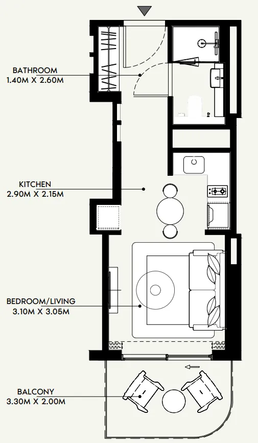 Azizi Venice Studio floor plan, 373 sqft