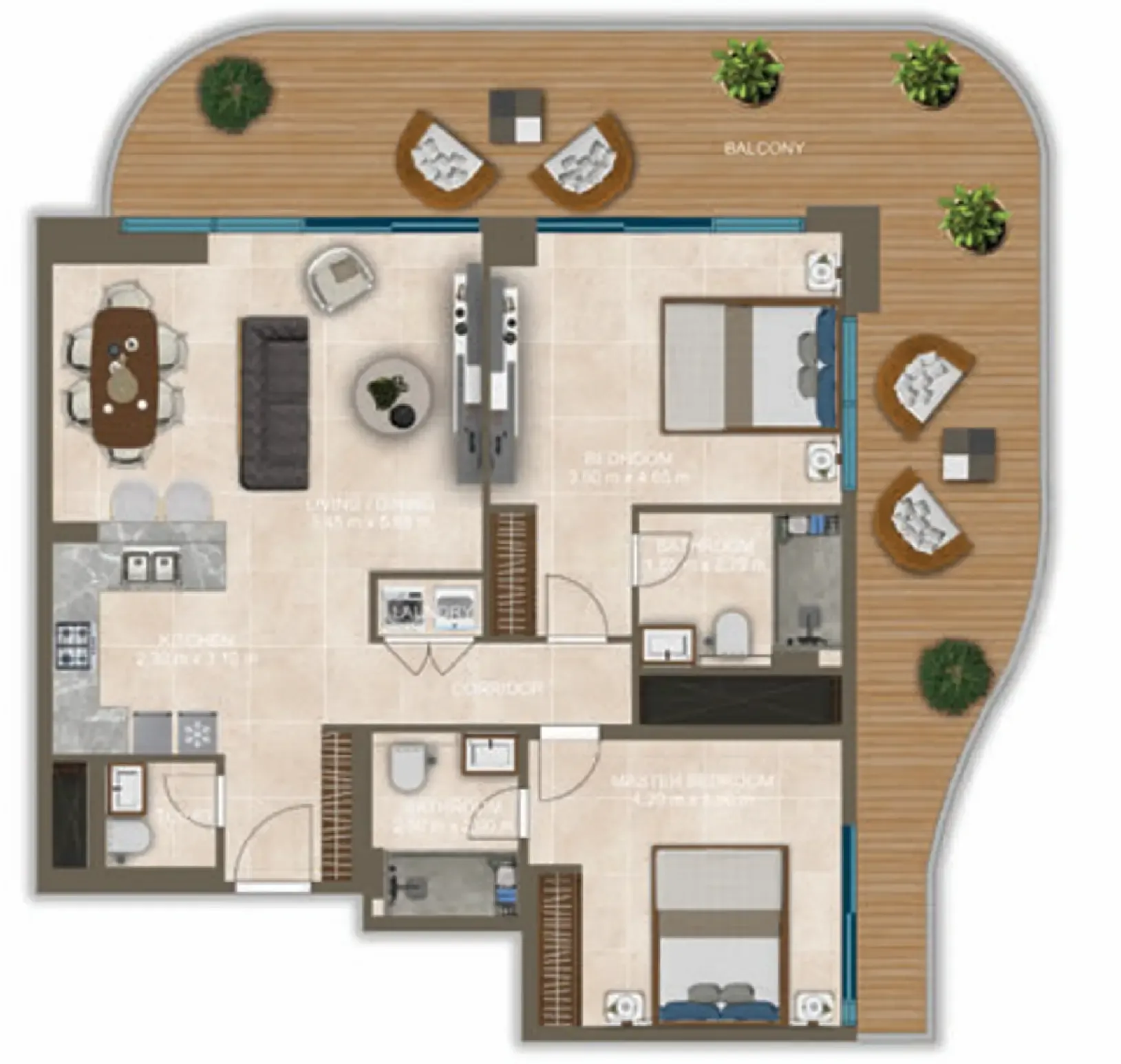 Nova Tower 2 bed floor plan, 1,502 – 1,583 sqft