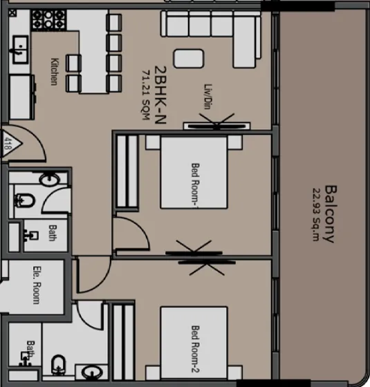 Golden Woods Albab Views 2 bed floor plan, 1,043 sqft