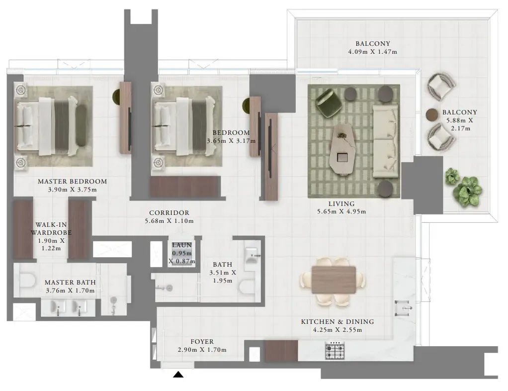Creek Bay 2 bed floor plan, 1,448 sqft