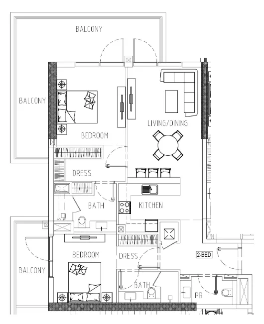 Damac Riverside Views 2 bed floor plan, 1,369 sqft