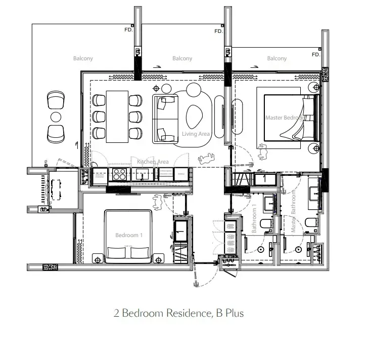 Gardens of Eden - Park Residence 2 bed floor plan, 1,184 – 1,206 sqft