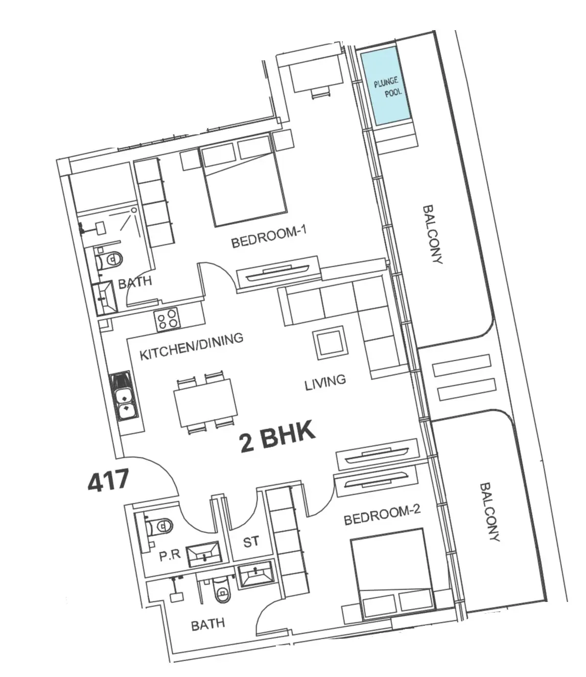 Villa Del Garda 2 bed floor plan, 1,278 sqft