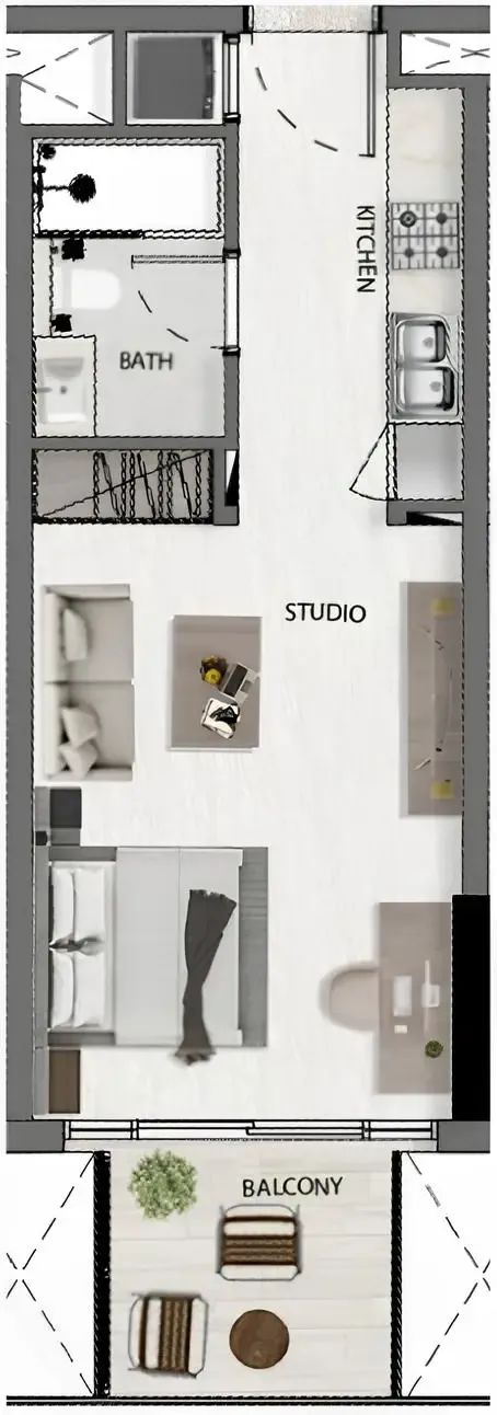 Avana Residences Studio floor plan, 395 sqft