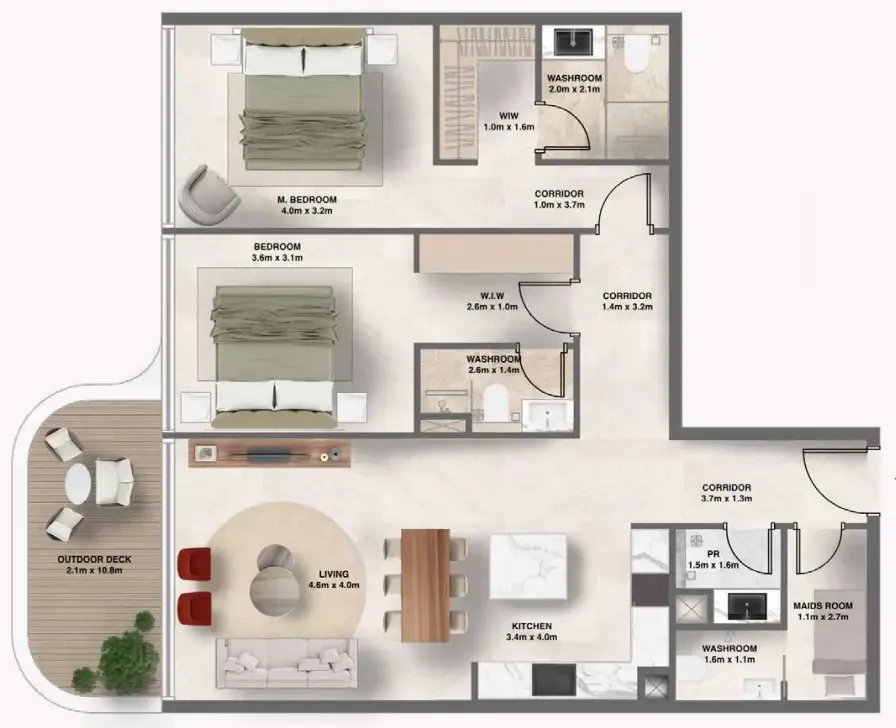 The Tides 2 bed floor plan, 1,173 sqft